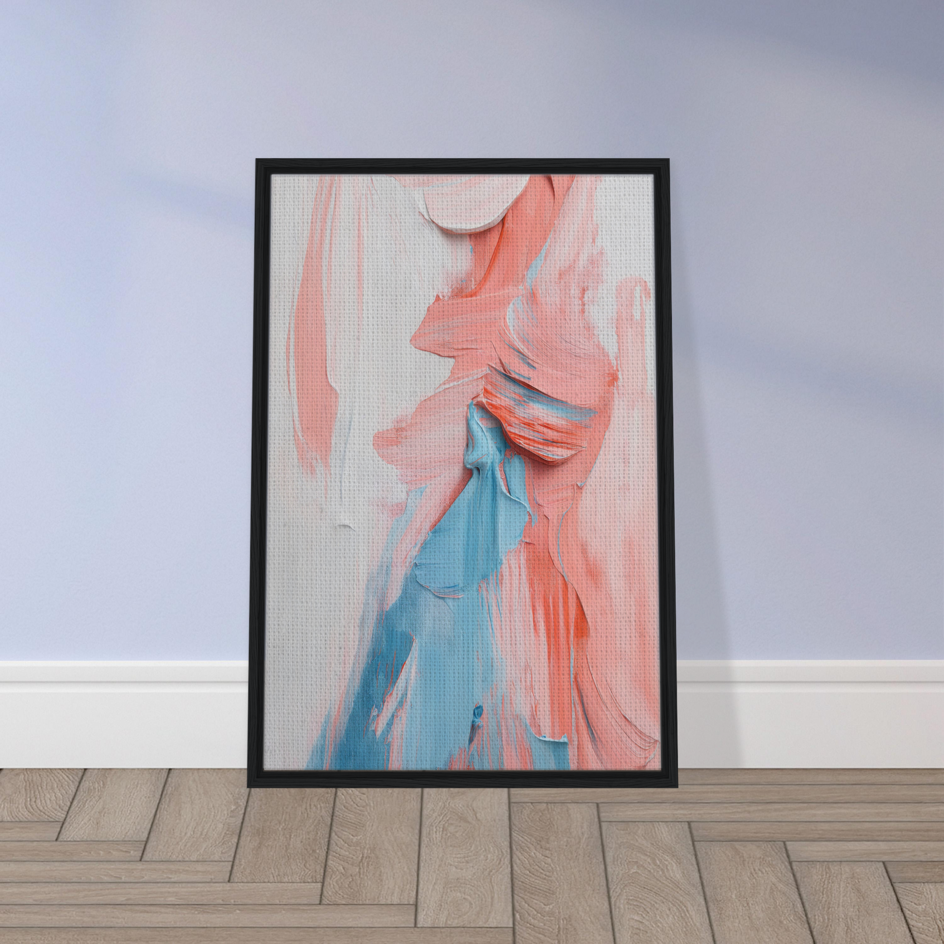 Framed Canvas Print of Fluid Spectrum Symphony with Pink and Blue Abstract Swirls