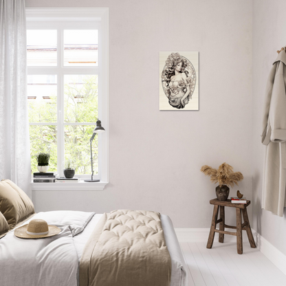 Bright, airy bedroom with minimalist decor and natural elements.