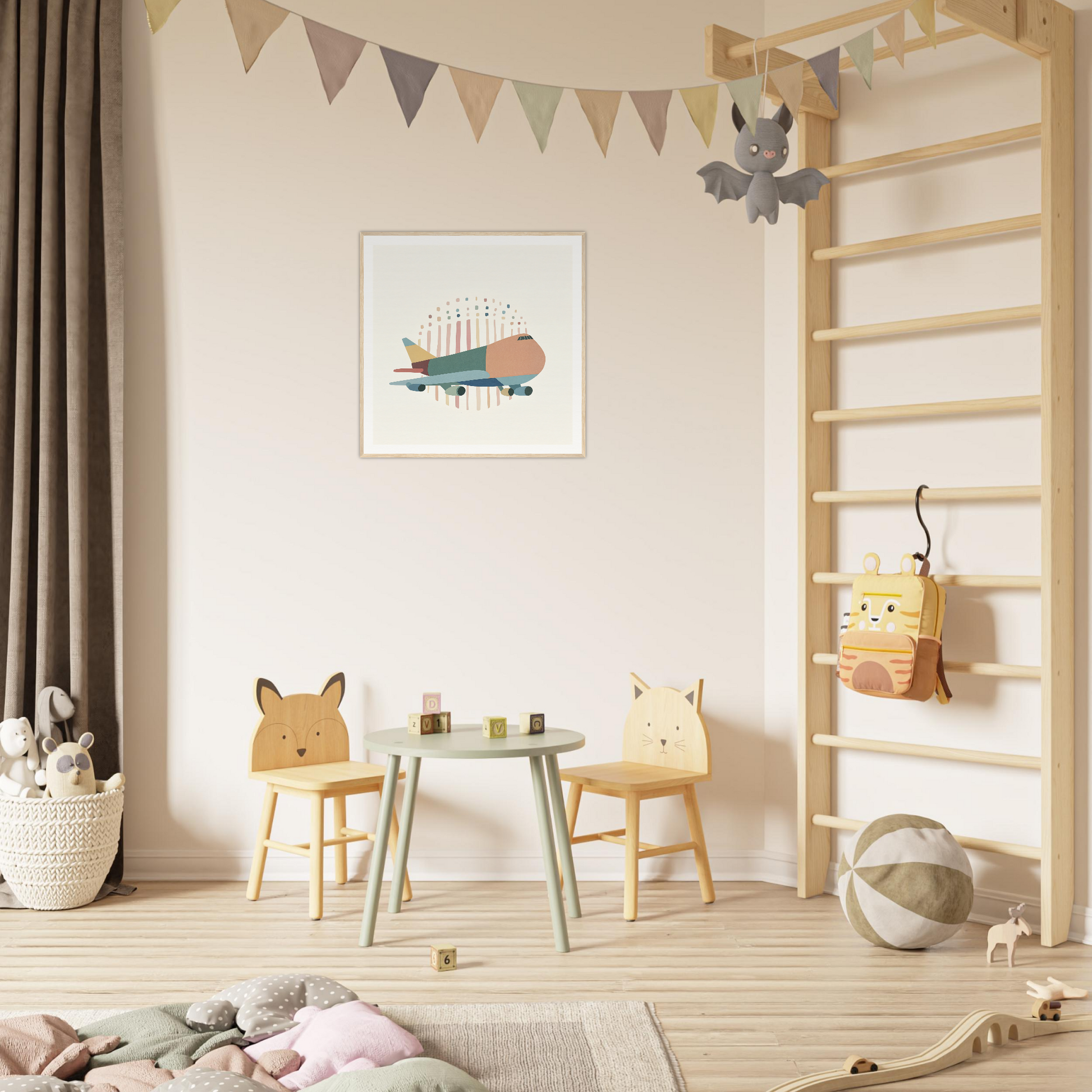 Children’s play area featuring animal-themed chairs and table from Aero Waves Reverie