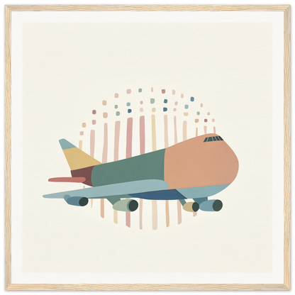 Stylized cartoon airplane in muted peach, green, and blue from Aero Waves Reverie