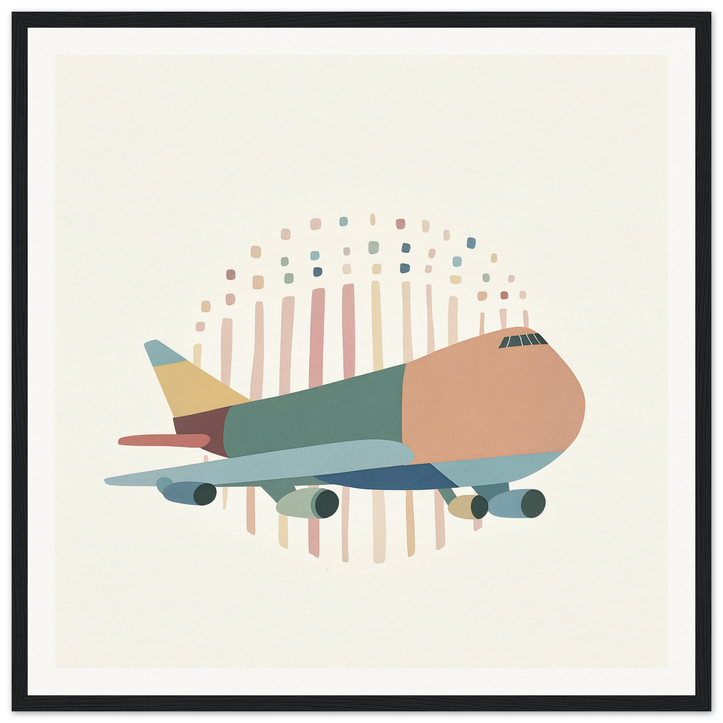 Stylized passenger aircraft in muted green, peach, and blue from Aero Waves Reverie special edition art™