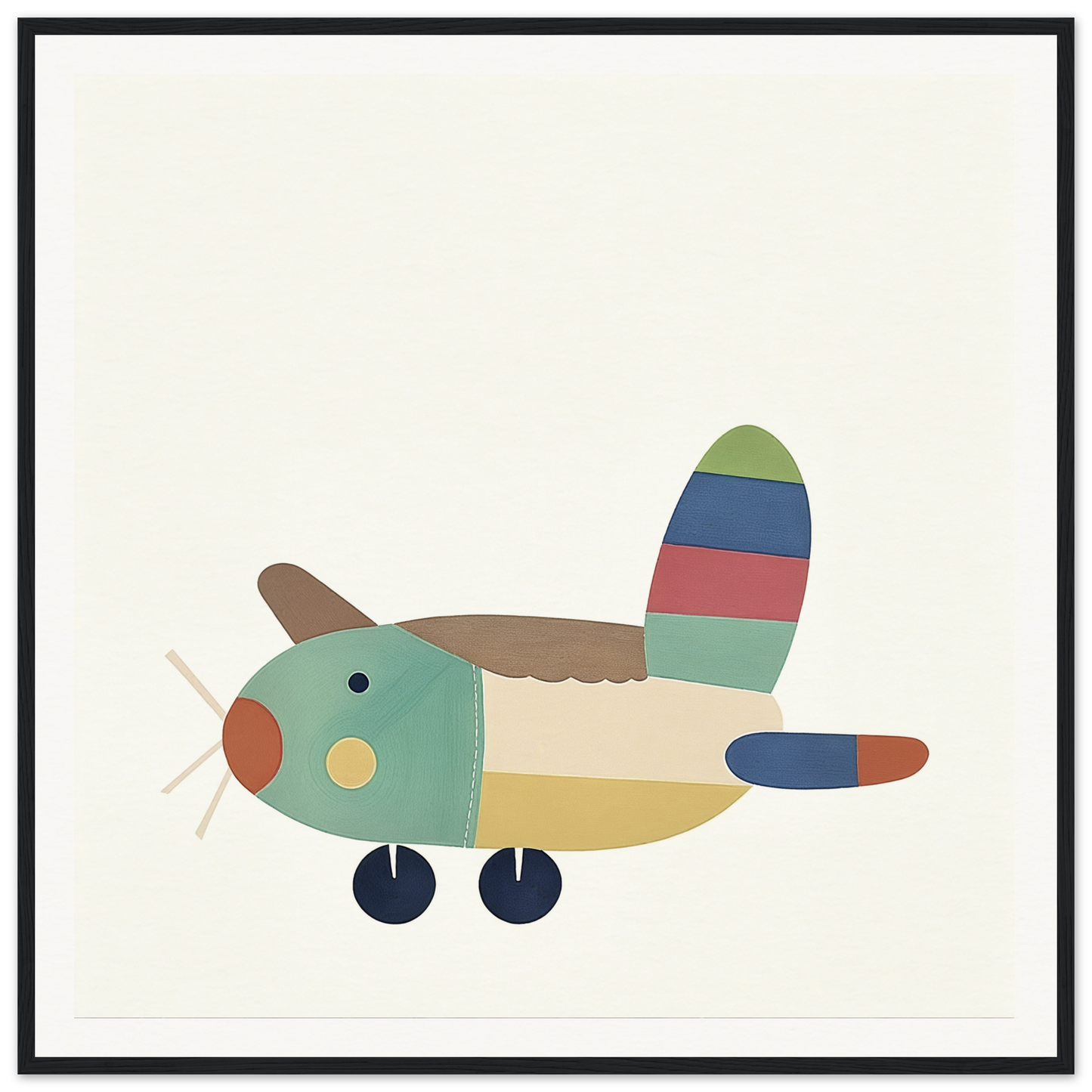 Colorful cartoon airplane with striped tail featured in Aeronautical Dreamsongs special edition art™