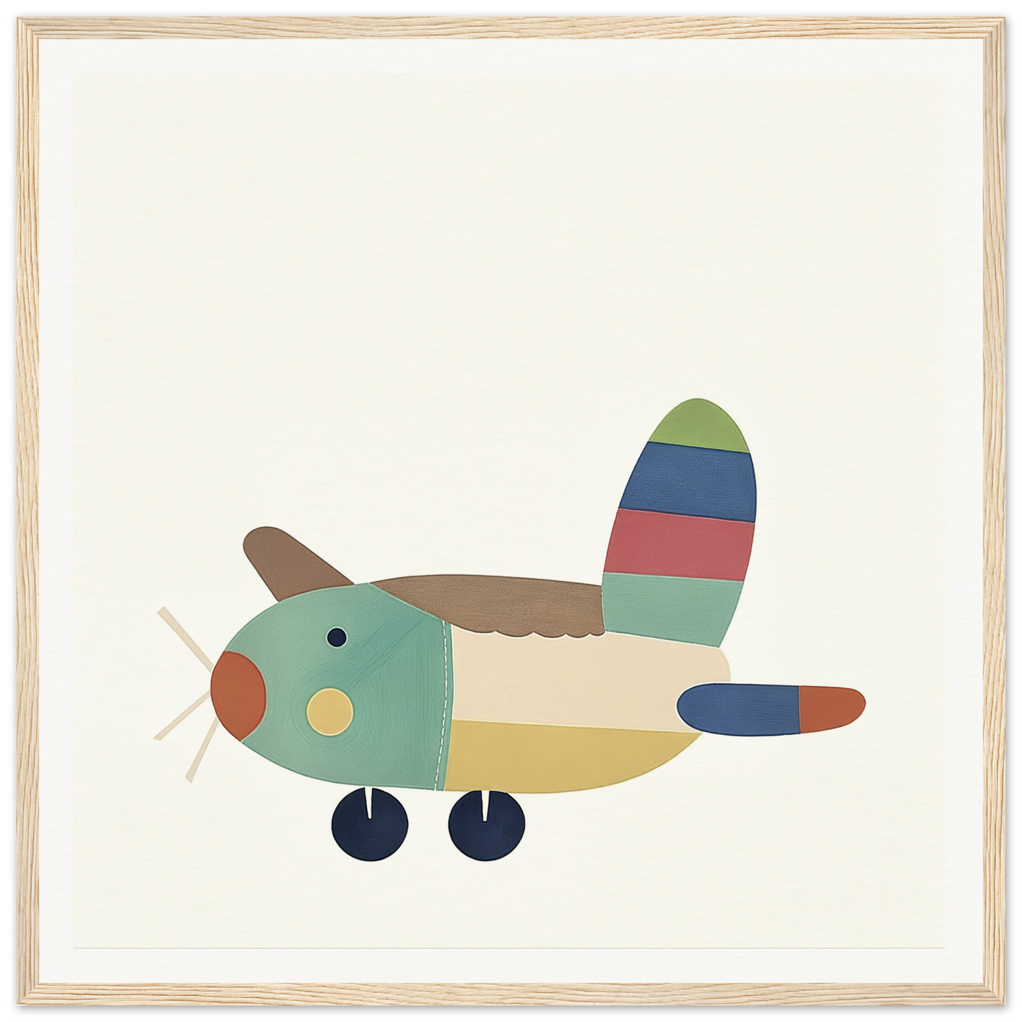 Colorful cartoon airplane with striped tail and round wheels for Aeronautical Dreamsongs