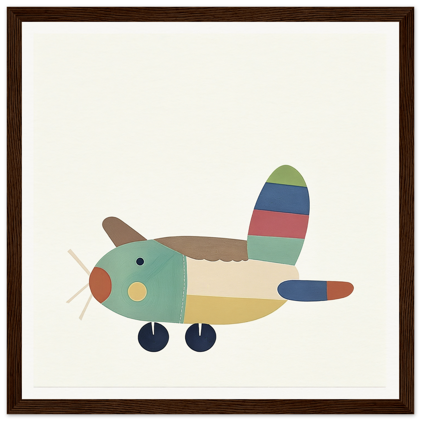 Cartoon airplane with colorful striped tail from Aeronautical Dreamsongs framed canvas