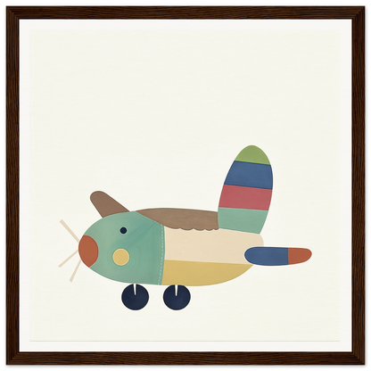 Cartoon airplane with colorful striped tail from Aeronautical Dreamsongs framed canvas