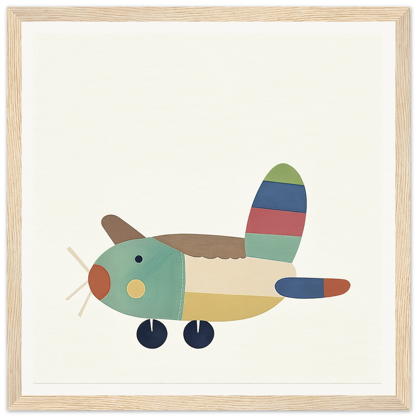 Colorful cartoon airplane with striped tail for Aeronautical Dreamsongs framed canvas