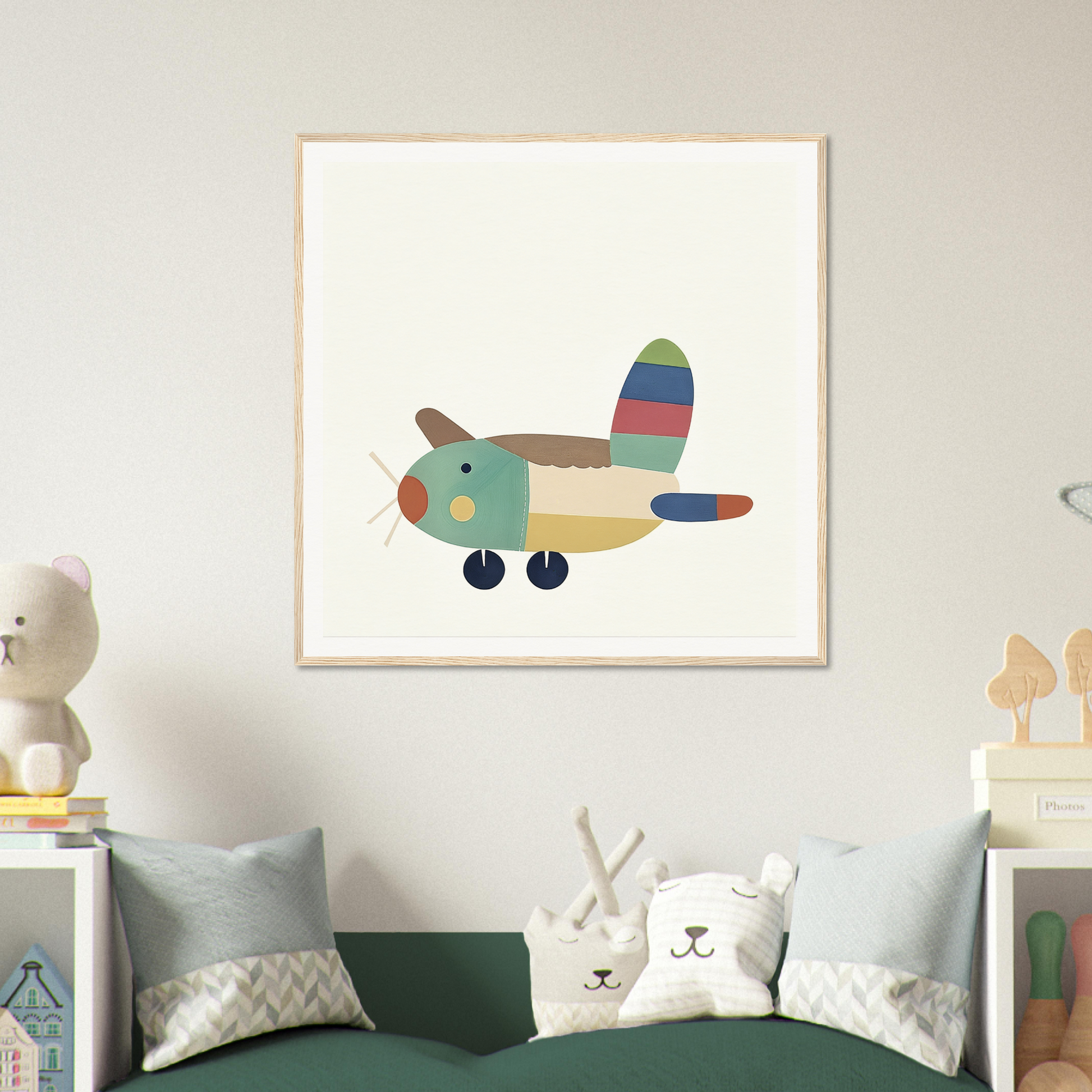 Colorful cartoon airplane illustration for Aeronautical Dreamsongs framed canvas art