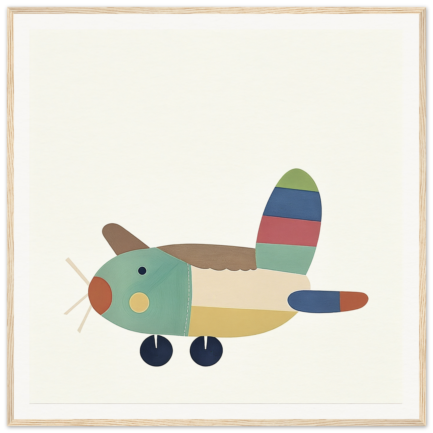 Colorful cartoon airplane with striped tail and blue wheels from Aeronautical Dreamsongs