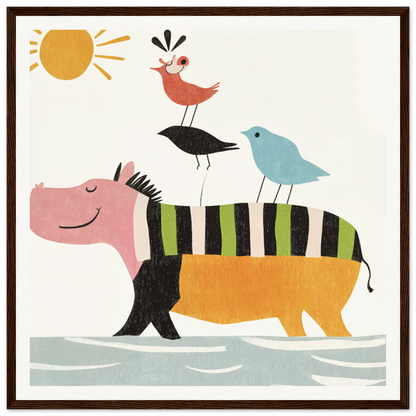 Striped Hippopotamus with Birds on Back in Aesthetic Animal Symphony Product Display