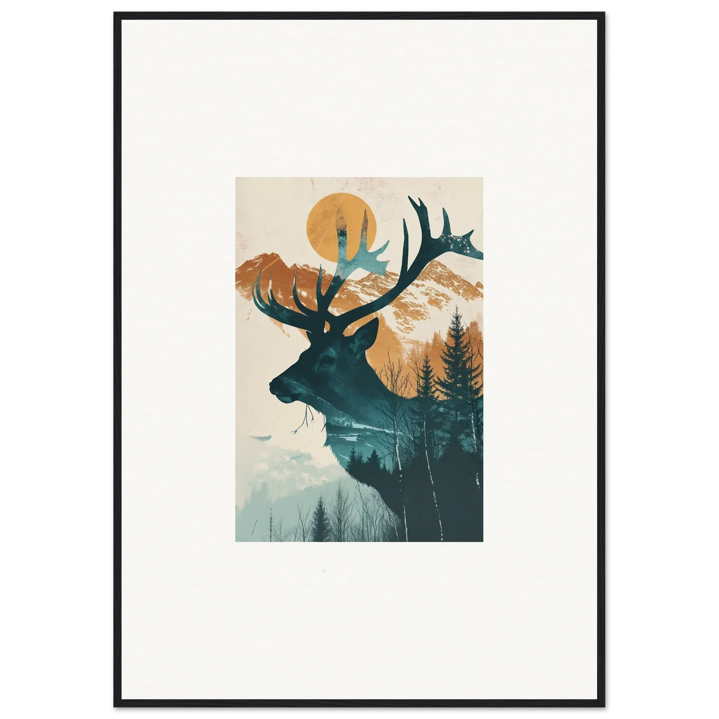 Silhouette of a deer’s head with nature scene for cool canvas print room decoration