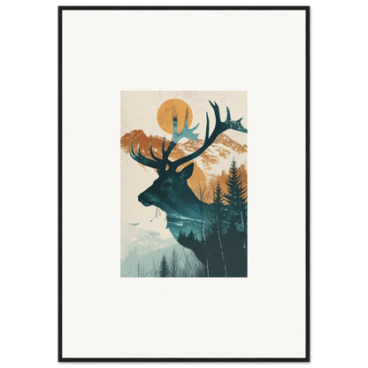 Silhouette of a deer’s head with nature scene for cool canvas print room decoration