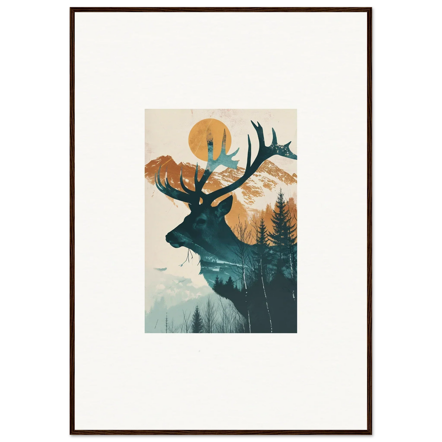 Silhouette of a deer’s head with antlers in nature for a cool canvas print room decoration