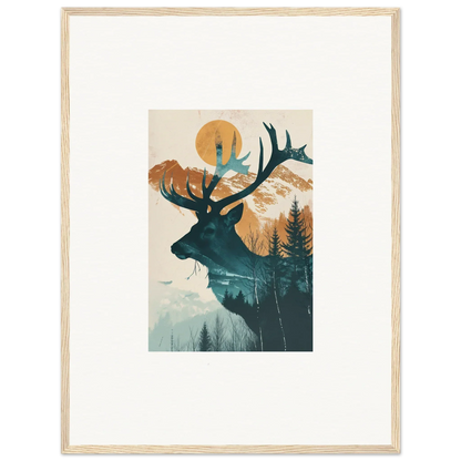 Silhouette of a deer’s head with antlers in a nature scene for Mirage Visions canvas print