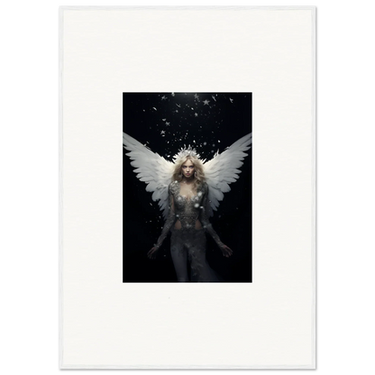 Ethereal winged figure with flowing white hair for emotion surge room decor