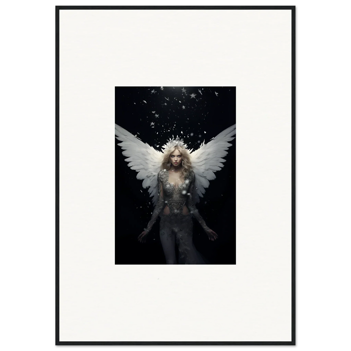 Ethereal winged figure with long hair for Celestial Emotion Surge framed wall art