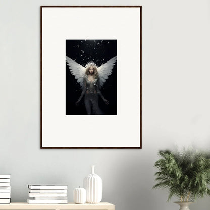 Framed wall art of an angelic figure symbolizes emotion surge in room decor