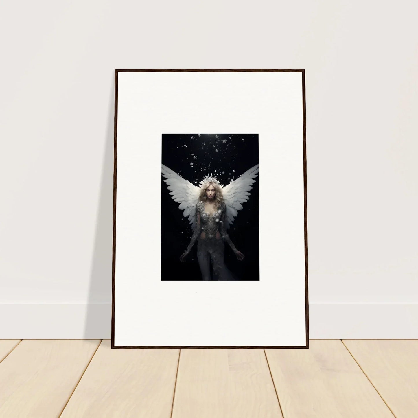 Framed wall art of an angelic figure conveying emotion surge for inspiring room decor