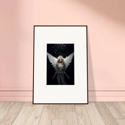 Framed wall art of a figure with white wings symbolizes emotion surge for elegant room decor