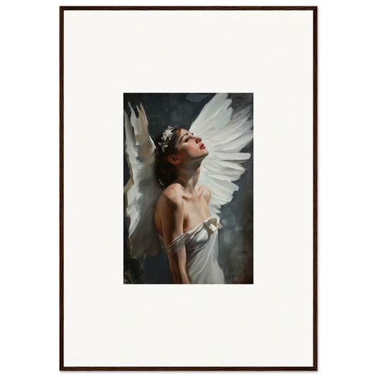 Framed canvas print of a dramatic figure with wings emergence for stylish room decoration