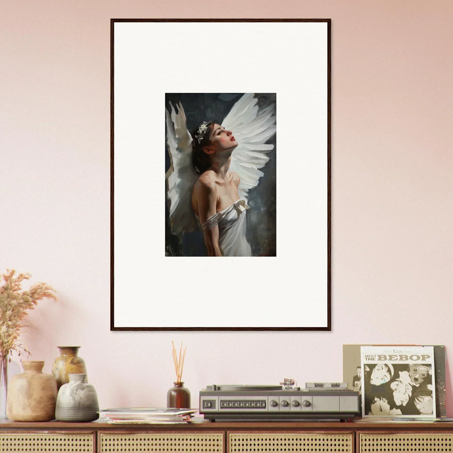 Framed canvas print of ethereal wings emergence for stunning room decoration