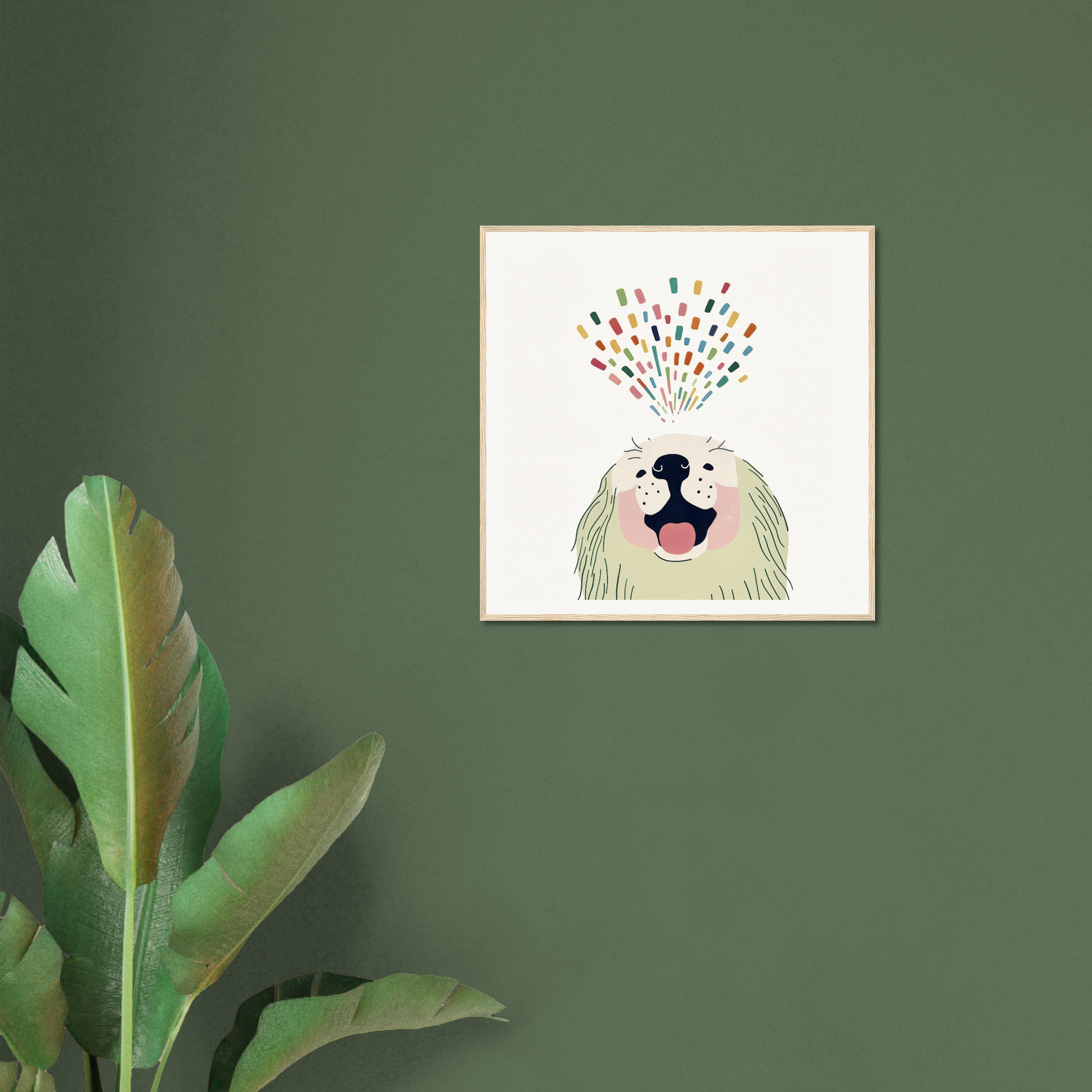 Framed Barking Burst Delight artwork of a joyful monster with vibrant droplets