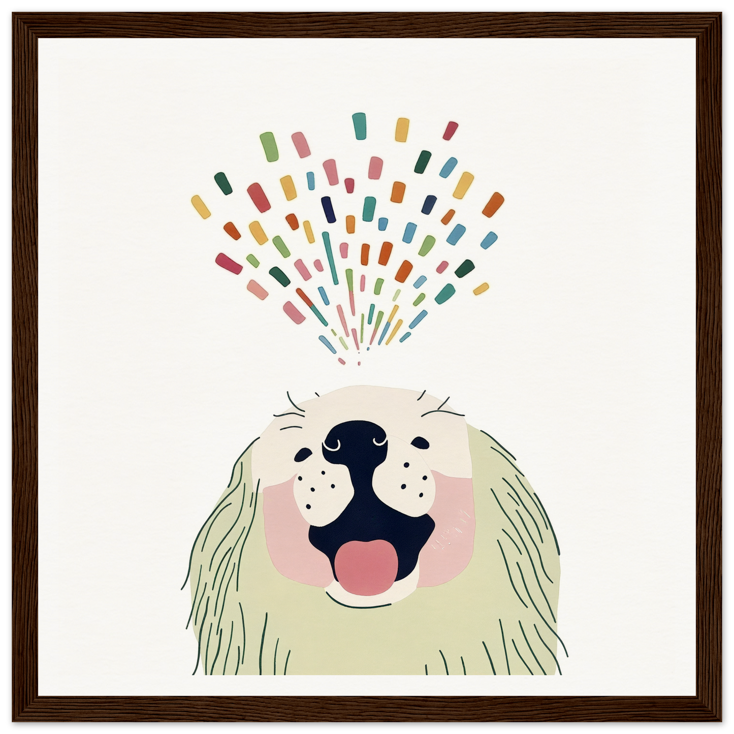 Happy dog releasing vibrant confetti, showcasing Barking Burst Delight’s festive appeal