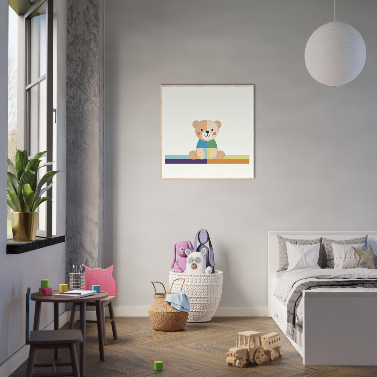 Framed cartoon illustration of a teddy bear on books in Bear Serene Special Edition Art