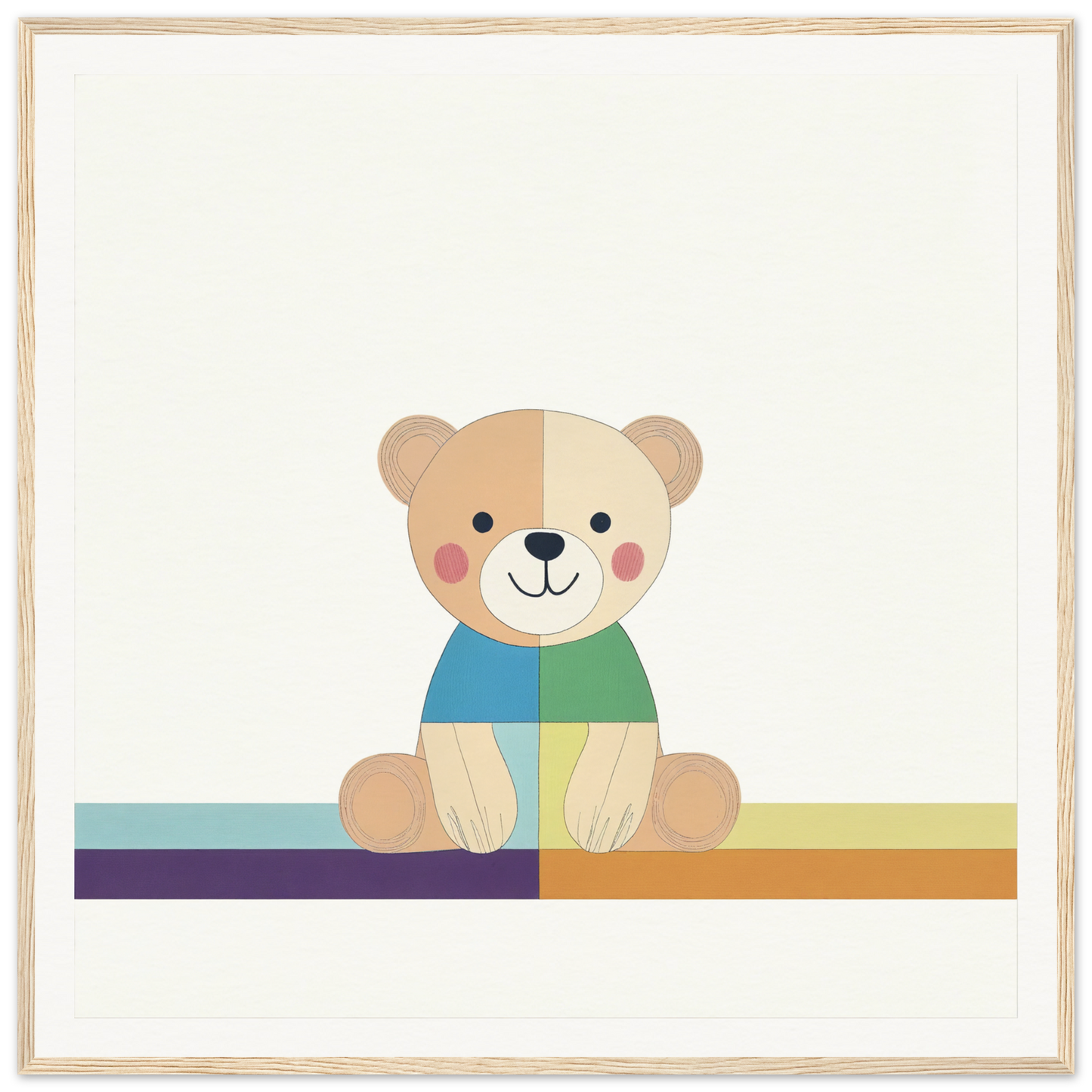 Cute cartoon teddy bear in blue and green shirt from Bear Serene special edition art™