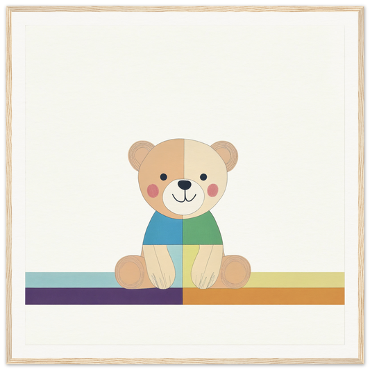 Cute cartoon teddy bear in blue and green shirt from Bear Serene special edition art™