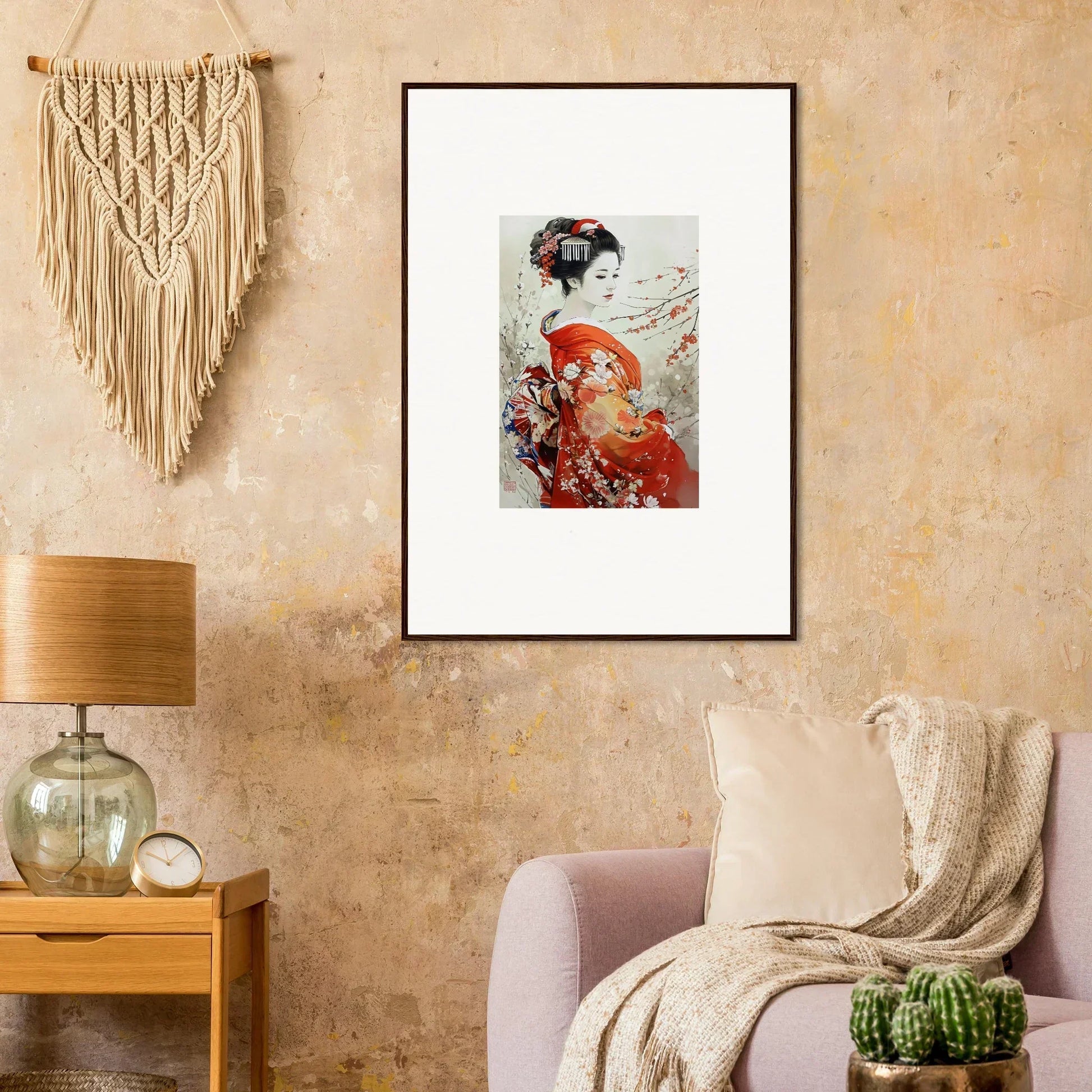 Vibrant red floral artwork in Blossom Memories premium framed wall decor