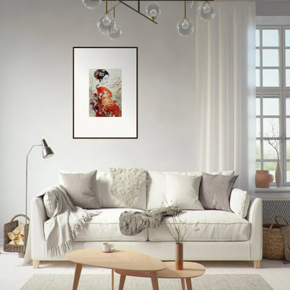 White sofa with gray and cream pillows in Blossom Memories special edition art™ style