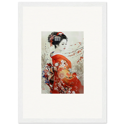 Traditional Japanese artwork of a geisha in red kimono, Blossom Memories special edition art