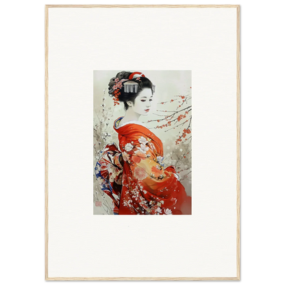 Traditional Japanese art of a geisha in a red kimono for Blossom Memories special edition