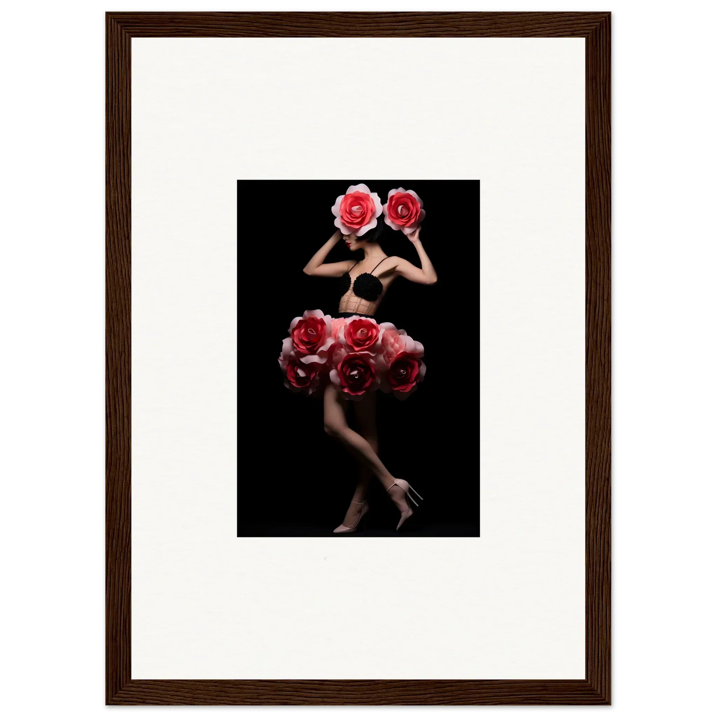 Framed artistic photograph of a silhouetted figure holding red roses.