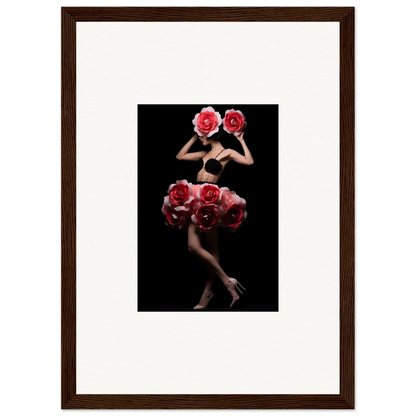 Framed artistic photograph of a silhouetted figure holding red roses.