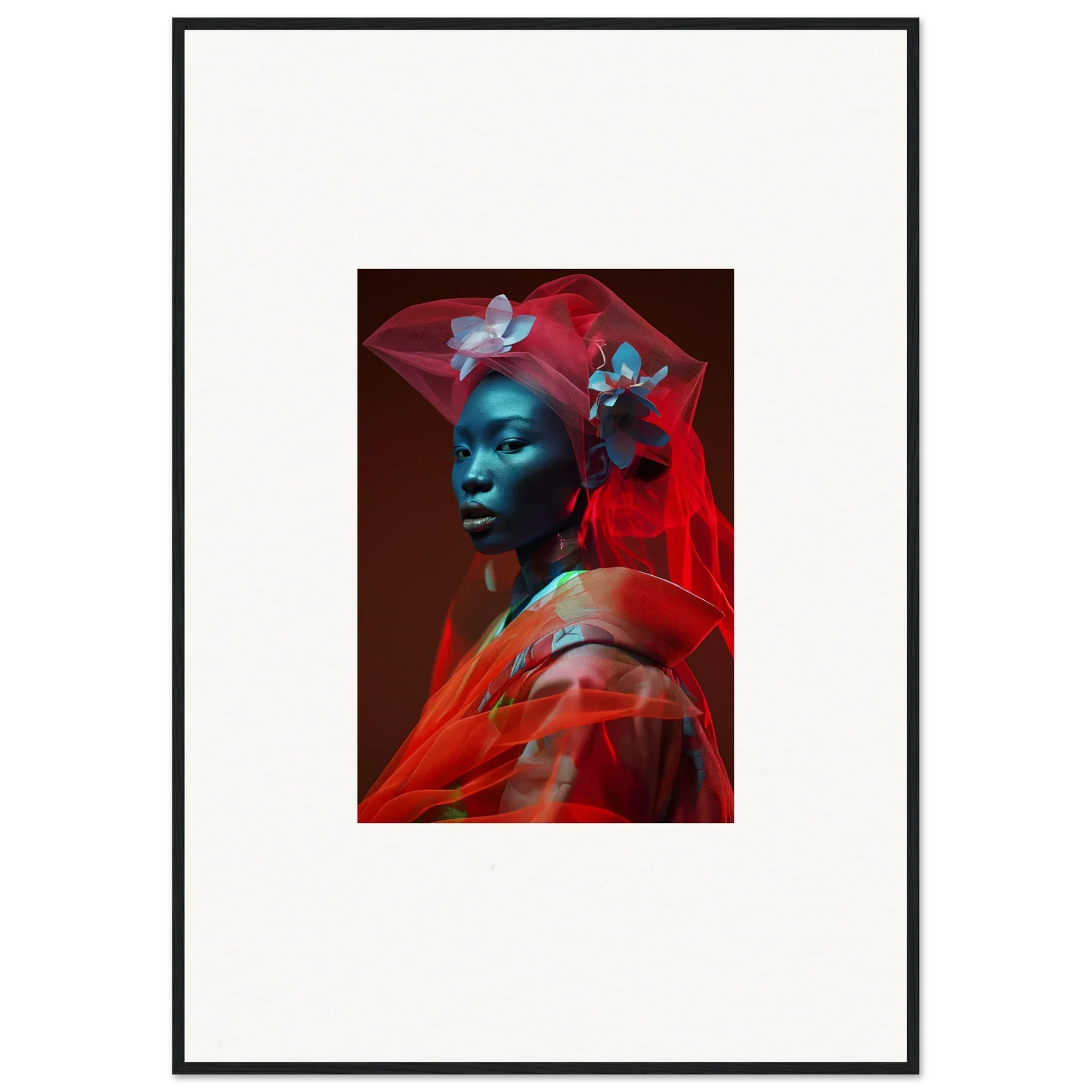 Portrait of a person with blue-tinted skin in a canvas print featuring Crystalline Mist