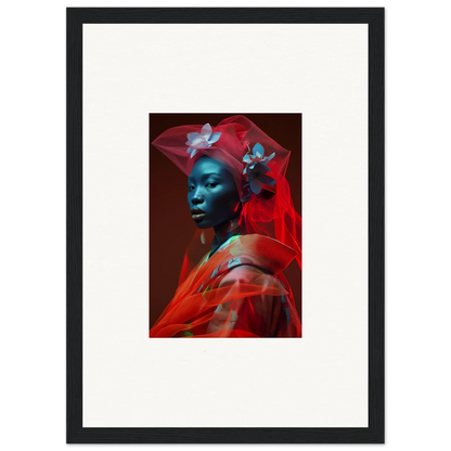 Striking canvas print of a person with blue skin and red fabric, perfect for room decoration