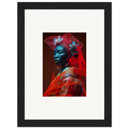 Framed canvas print of a person with blue skin and red fabric, perfect for room decoration