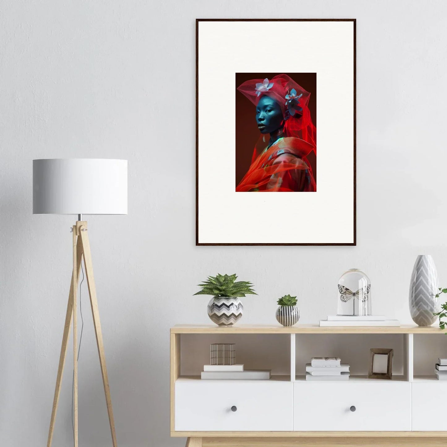 Framed canvas print of vibrant figure art for stylish room decoration with crystalline mist