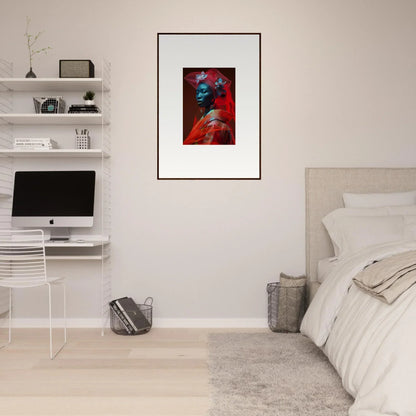 Colorful framed portrait art with blue and red tones for cool room decoration