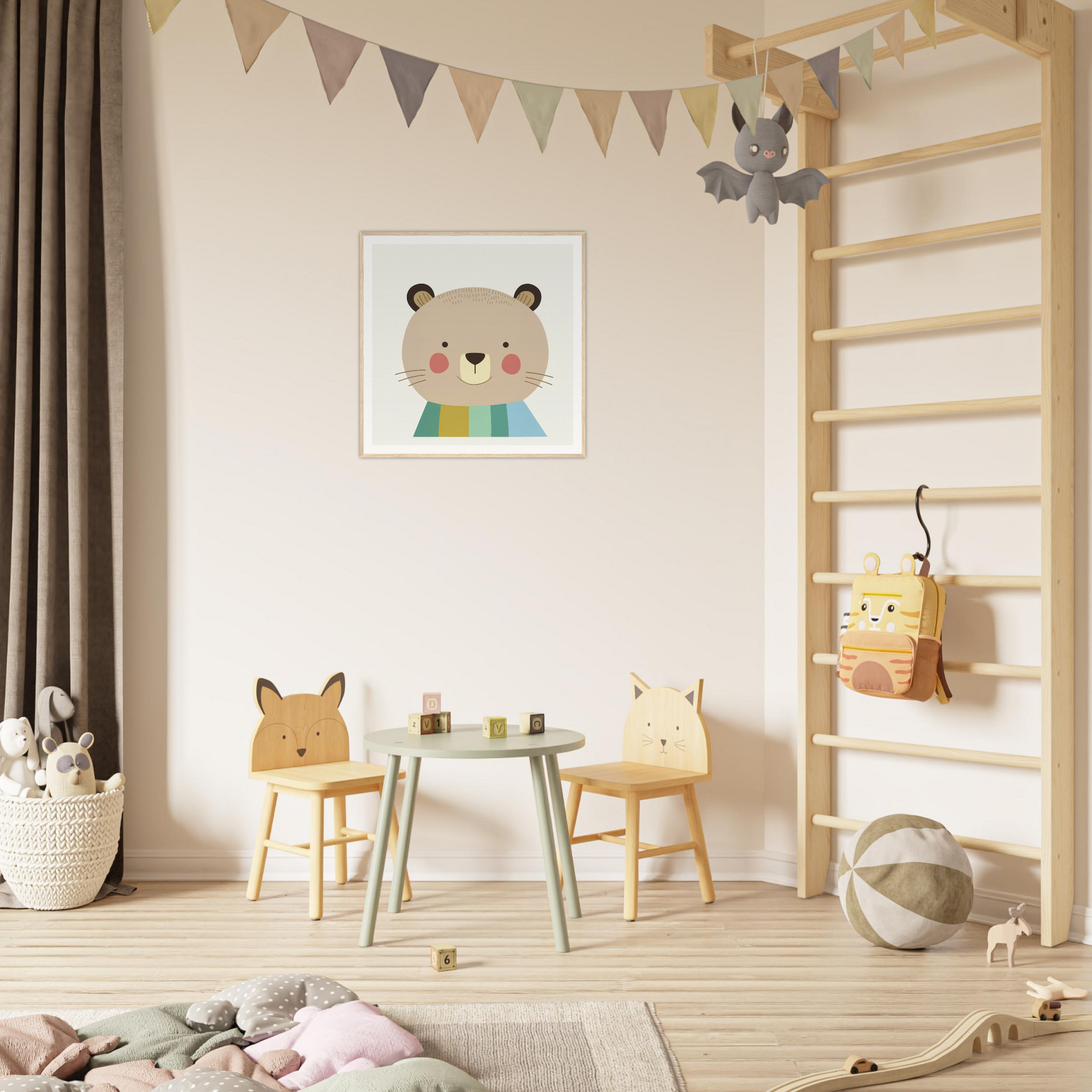 Children’s play area with Blushing Bear special edition art™ animal-themed furniture