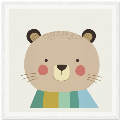 Cute cartoon bear with rosy cheeks in a striped shirt from Blushing Bear special edition