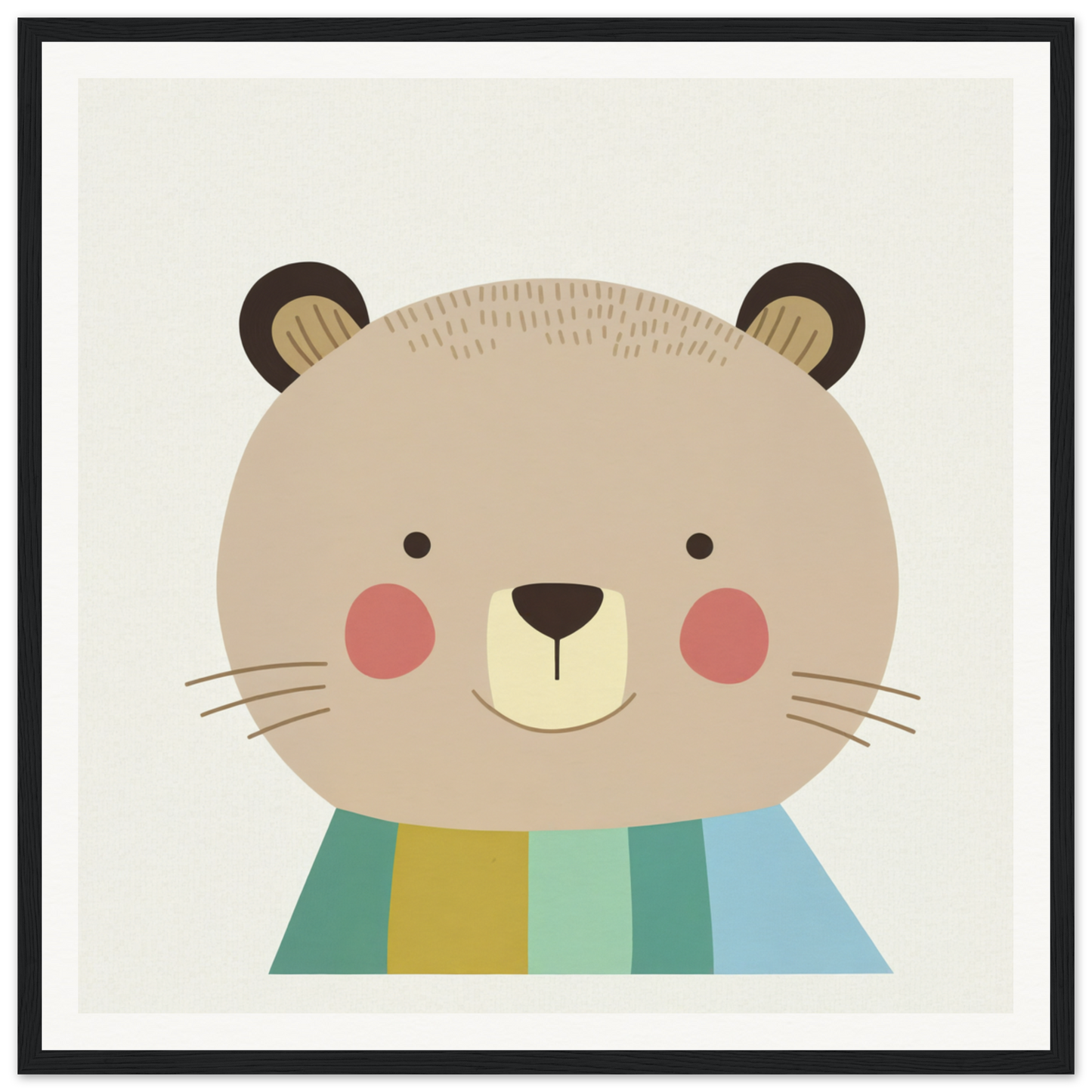 Cute cartoon Blushing Bear wearing a striped pastel scarf in special edition art