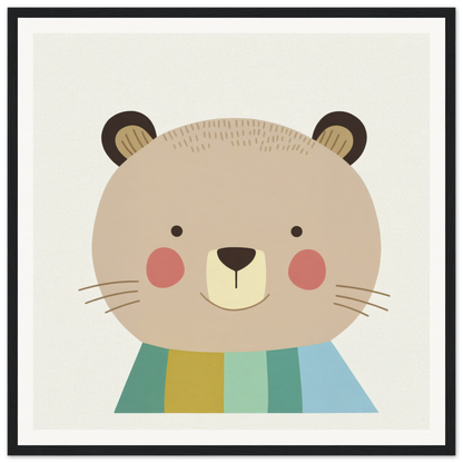 Cute cartoon Blushing Bear wearing a striped pastel scarf in special edition art