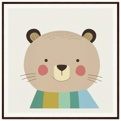 Cute cartoon Blushing Bear wearing a pastel striped scarf in special edition art™