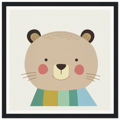 Cute cartoon Blushing Bear in striped pastel scarf from Special Edition Art™ collection