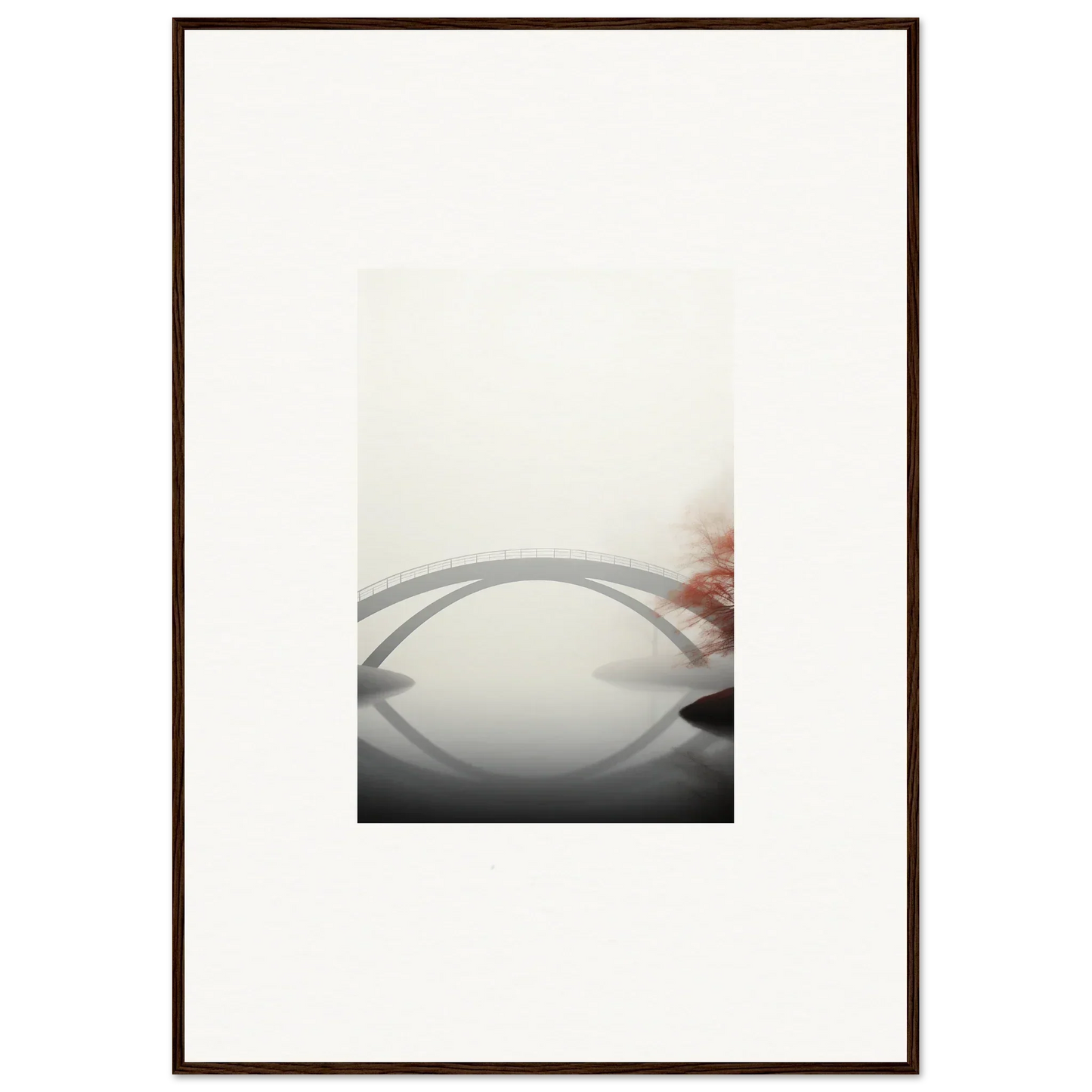 Curved gray bridge reflection art with a blurred reddish element for stylish room decor