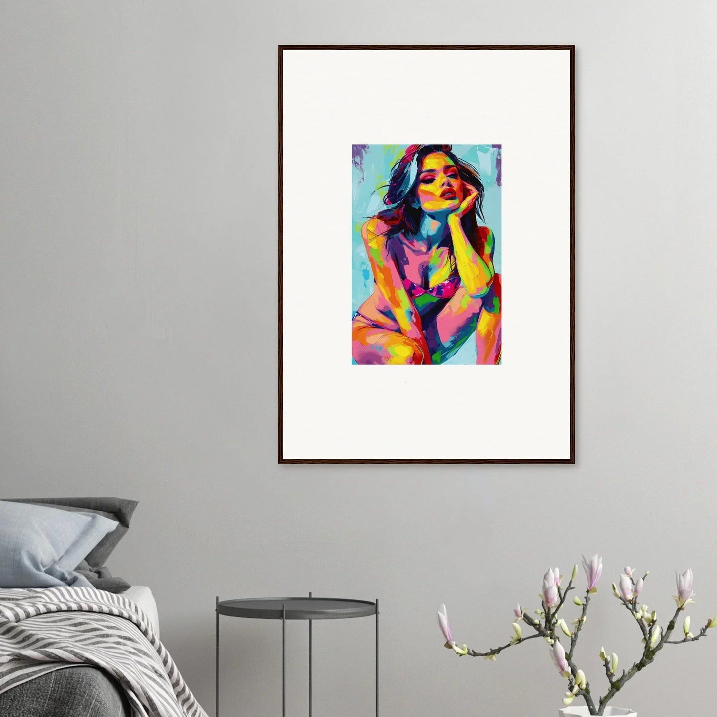 Colorful abstract portrait painting of a woman for vibrant room decor and ecliptic yearning