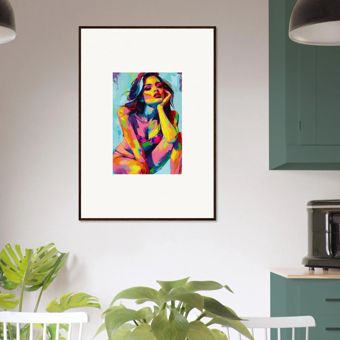 Colorful abstract portrait painting of a woman for vibrant room decor, Ecliptic Yearning