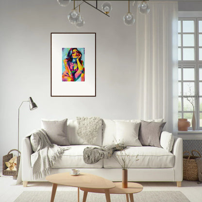 Colorful abstract portrait painting framed as stylish room decor, Ecliptic Yearning